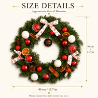 Guirlande de Noël artificielle avec nœuds en satin imprimés flocons de neige, pommes de pin, tranches d'orange séchées, boules décoratives, clochettes – Décoration durable
