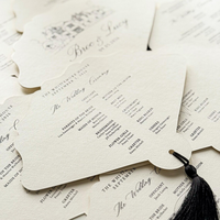 Cartes de menu de mariage personnalisées en forme d'éventail au design vintage, cartes de programme bordeaux, thèmes Noël et Fête des Mères, avec ruban et pompon