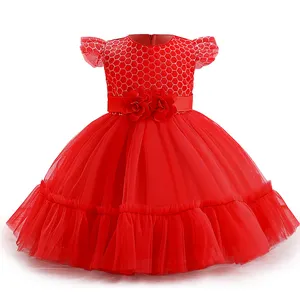 LZH Infant First Birthday Dress Kids Christening Party Wedding Princess Dresses Red Christmas Flower Baby Girls Dress