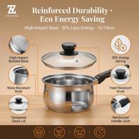 Casserole universelle en acier inoxydable pour lait et sauces, fond capsule, mini-casserole à soupe avec couvercle en verre, forme arquée, poli miroir
