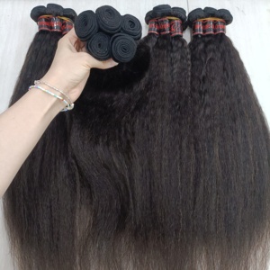 Letsfly ขายดี ผมแท้เวอร์จิ้นแบบต่อผม ยี่ห้อ Kinky Straight ความยาว 22 นิ้ว สีดำธรรมชาติ แบบ Yaki ขายส่ง - Product Image 4