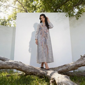 Robe Abaya élégante en polyester floqué sur mesure en gros pour femmes musulmanes, luxe pour les fêtes - Product Image 1
