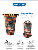 Sac étanche camouflage 5L/10L/15L/20L/30L en polyester enduit PVC 210D pour le rafting, le kayak et la pêche