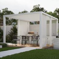 Pergola bioclimatique en aluminium à lames motorisées, pour balcon extérieur, avec capteur de pluie, lames réglables, éclairage LED, étanche, finition poudrée