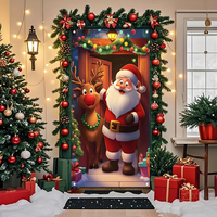Penutup Pintu Natal Santa yang Lucu, Latar Belakang Natal, Tirai Pintu Gantung untuk Dekorasi Pesta Natal yang Meriah