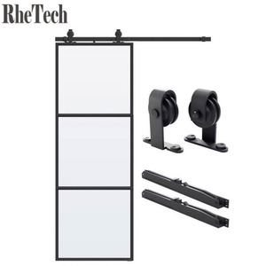 Puerta Corredera de Granero de Acero y Vidrio Estilo Francés con Marco Negro, Kit de Herrajes para Puerta de Granero, Aislamiento Acústico para Interiores de Dormitorio, 120KG - Product Image 1