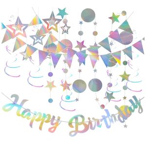 Guirlandes de bannières d'<span class=keywords><strong>anniversaire</strong></span> à thème dégradé, étoiles, cercles, points, tourbillons, décorations pour fête d'<span class=keywords><strong>anniversaire</strong></span> d'enfants, fête prénatale - Product Image 1