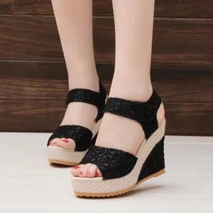 Nouvelles sandales décontractées pour femmes, style coréen, à talon compensé romain, bout ouvert, plateforme, à scratch, collection été 2020 - Product Image 2