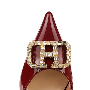 312-K213 Scarpe da Donna Europee e Americane con Tacco Alto, Tacco a Spillo, in <span class=keywords><strong>Pelle</strong></span> Verniciata, Scollatura Bassa, Strass, Fibbia Metallica, <span class=keywords><strong>Slingback</strong></span> - Product Image 4