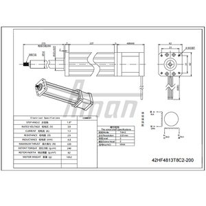 มอเตอร์สเต็ปเปอร์ไฮบริด Nema 17 42HF4813T8C2-200 กระบอกสูบไฟฟ้าแบบยืดหดได้ ควบคุมวาล์ว โต๊ะทำงาน X-Y แรงบิด 3.8V 320N - Product Image 3