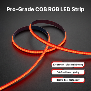 Bande lumineuse LED COB RGB haute densité 576 LED/m, 24V, étanche, flexible, pour la décoration de maison intelligente et de fêtes - Product Image 1