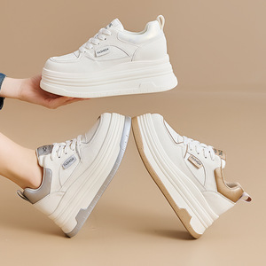 Zapatos de Mujer con Plataforma de 8cm, de Piel Genuina, Punta Redonda, Versátiles, con Suela Gruesa, Blancos, Elegantes y Casuales - Product Image 4