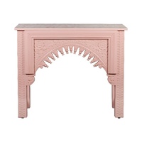 Table console en bois sculptée à la main avec plateau en nacre (MOP) |   Table d'appoint rose blush
