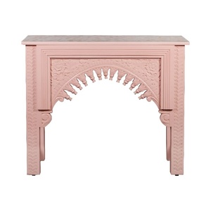 Mesa Consola de Madera Tallada a Mano con Tapa de Nácar (MOP) |   Mesa Auxiliar Color Rosa Pálido - Product Image 5