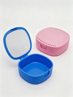 Boîte de rangement orthodontique avec miroir intégré et trous d'aération, étui de rangement dentaire pour prothèses et protège-dents