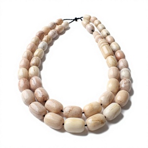 Collier ovale unique en résine marbrée naturelle, perles polies, style antique élégant, chaîne de prière vintage pour usage spirituel - Product Image 1