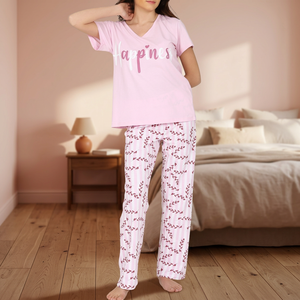 Women's 100% Cotton Elastic Waist Short Sleeve Fashion Casual <b>Pyjama</b> - Product Image 3