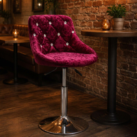 Chaise de bar JOHOOFURNITURE en velours bordeaux, tissu diamanté, ergonomique, réglable, fabriquée en Chine, Taburesi, comptoir de bar
