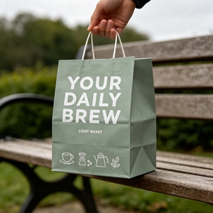 Sacs en papier kraft brun biodégradables et recyclables avec logo personnalisé imprimé, pour la vente à emporter, les restaurants, le café, avec poignée - Product Image 1