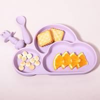 Ensemble d'alimentation pour bébé en silicone de qualité alimentaire, assiette, bol, cuillère, fourchette, bavoir, assiette à compartiments, résistant à la chaleur, sans BPA, pour bébé et tout-petit