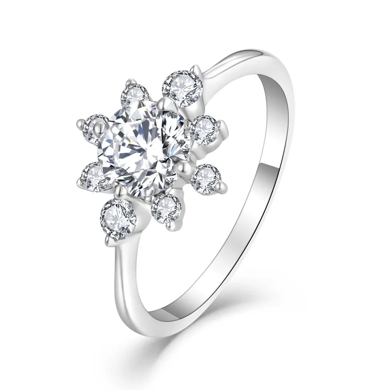 Bagues tendance en argent Sterling plaqué Rhodium, fleur CZ, diamant, pierres précieuses, OEM, ODM, vente en gros, S925, bagues originales pour femmes