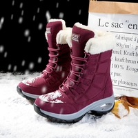 Chaussures de ski à semelle unique, bottes de neige pour femmes, semelle intermédiaire chaude en peluche épaisse, hiver, neige, village, ski en plein air, grande chaussure en coton, acier