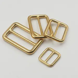 wholesale high quality bag hardware square ring Tri glide buckles for bag adjustable brass solid slide buckles