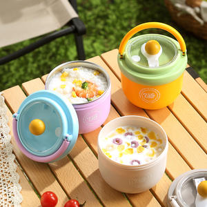 B154 lindo portátil de doble nivel a prueba de fugas plegable almuerzo comida tarro mango de acero inoxidable interior de plástico exterior fácil de llevar diario - Product Image 4