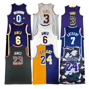 2023 Wholesale Mesh Los Bryant 24 James 23 Davis 3 Anthony 7 Embroidery Stitch Retro Custom Basketball Jerseys For Men
