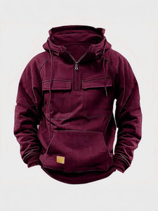 Felpa <span class=keywords><strong>con</strong></span> <span class=keywords><strong>Mezza</strong></span> <span class=keywords><strong>Zip</strong></span> e Tasche Multiple per <span class=keywords><strong>Uomo</strong></span>, Stile Workwear, Top Sportivo Casual in Tinta Unita, Direttamente dalla Fabbrica - Product Image 2