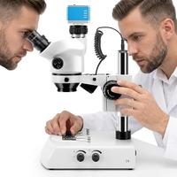 Microscope stéréo industriel avec écran LCD, indice de protection IP55, binoculaire, source de lumière supérieure et inférieure, grossissement 3,5-50X pour montres