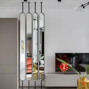 adjustable height black stripe room divider with silver mirror glass for home decoration as screen