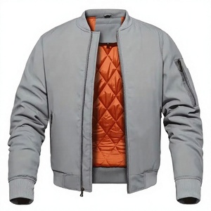 Men's Gray Jacket With Orange Lining Windproof Zipper Closure Casual Style Polyester <b>Material</b> Autumn Wear - Product Image 1