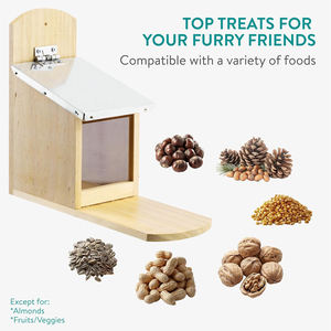 <b>Pine</b> Wood Squirrel Feeder Outdoor Backyard Garden Feeding Station with Iron Roof Water Resistant Modern Design Safe for Wildlife - Product Image 3