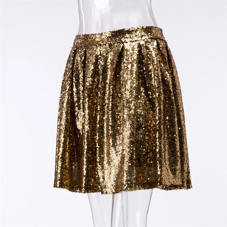 Factory Direct Sale Ladies Fashion Gold Sequined Skirt