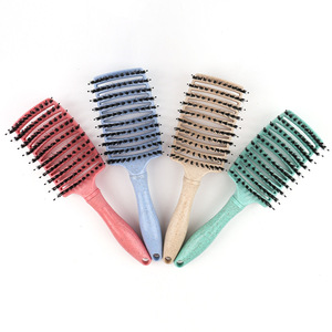 Vente chaude brosse à <span class=keywords><strong>cheveux</strong></span> de haute qualité grands peignes incurvés larges côtes fines rembourrées Nylon Design Compact poignée en paille de blé pratique - Product Image 1
