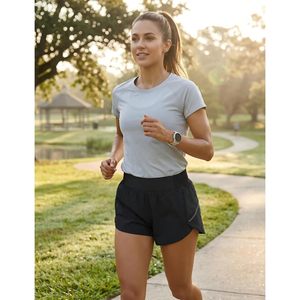 Pantalones Cortos Deportivos FOXA para Mujer, Cintura Alta, 2 en 1, Estilo Delfín, para Correr, con Bolsillo con Cierre, Secado Rápido, para Yoga - Product Image 3