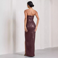 D&M Sommer Sexy Trägerloses Oberteil Kleid PU-Leder Langer Rock Damen Schulterfreies Figurbetontes Langes PU-Leder Kleid für Frauen