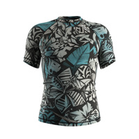 Maillot de bain à manches courtes pour homme, 88% polyester, 12% élasthanne, protection UV, pour la natation, le surf, imprimé tropical noir et gris