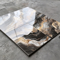 Carrelage en porcelaine effet marbre veiné noir brillant et or, 600x600, imperméable, antidérapant, carrelage d'intérieur de luxe pour salle à manger, hôtel