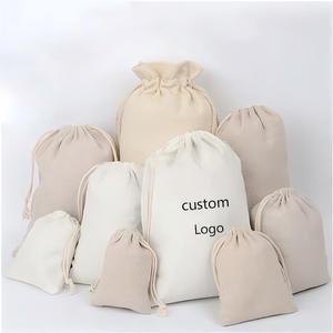 Sacs en toile de coton biologique de haute qualité, petits, moyens et grands, bon marché, avec cordon de serrage, pour cadeaux, avec impression de logo personnalisé - Product Image 2