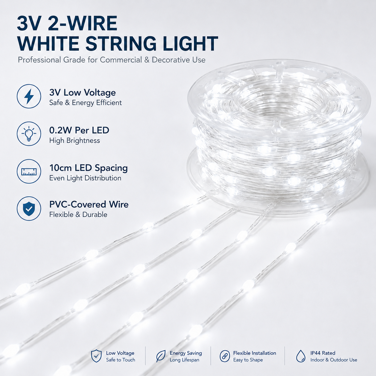 KTRLIGHT Seed pixel Light 3V 2-wire White 0.2w PVC-covered String Light LED 10cm