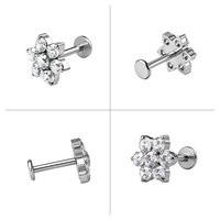 Anneau de lèvre, labret, piercing pour le nez et l'oreille en titane anti-allergique plaqué or PVD ASTM F136 avec zircon cubique, boucles d'oreilles tendance pour femme