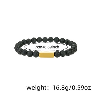 Bracelet en pierres naturelles, pierre volcanique, charme rectangulaire en acier inoxydable, bijoux unisexe, accessoire cadeau - Product Image 4