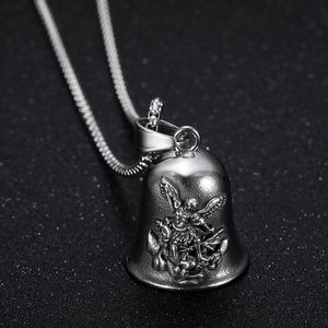 Collier pendentif cloche ange Saint-Michel en acier inoxydable, style vintage, unisexe, charme religieux, chaîne de 3 mm, 60 cm - Product Image 2