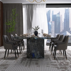 Mesa de Comedor de Mármol Azul Esmeralda, <span class=keywords><strong>Rectangular</strong></span>, Juego de Mesa y Sillas de Comedor de Lujo y Alta Gama - Product Image 2