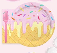 Assiettes en papier OEM 7 pouces CMJN Happy Birthday décorations de fête jetables directes d'usine conception ronde de crème glacée de style moderne