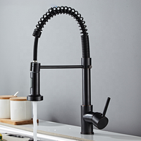 Robinet de cuisine en laiton robuste avec douchette extractible à ressort, finition noir mat premium, pivotant à 360 degrés, buse de pulvérisation flexible, en céramique
