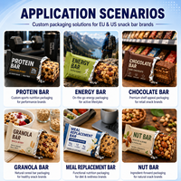 Sacs d'emballage alimentaire thermoscellables imprimés sur mesure avec boîte pour barres chocolatées, énergétiques, protéinées, granola, céréales – Présentoir de vente au détail et vente en gros