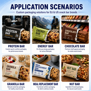 Sacs d'emballage alimentaire thermoscellables imprimés sur mesure avec boîte pour barres chocolatées, énergétiques, protéinées, granola, céréales – Présentoir de vente au détail et vente en gros - Product Image 6